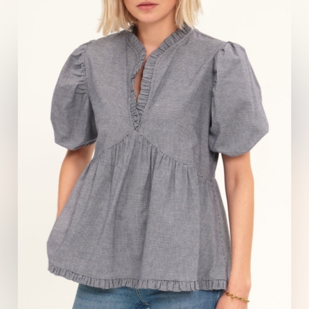 Harshman NWT Women’s Aiya Blouse in Navy Houndstooth size medium